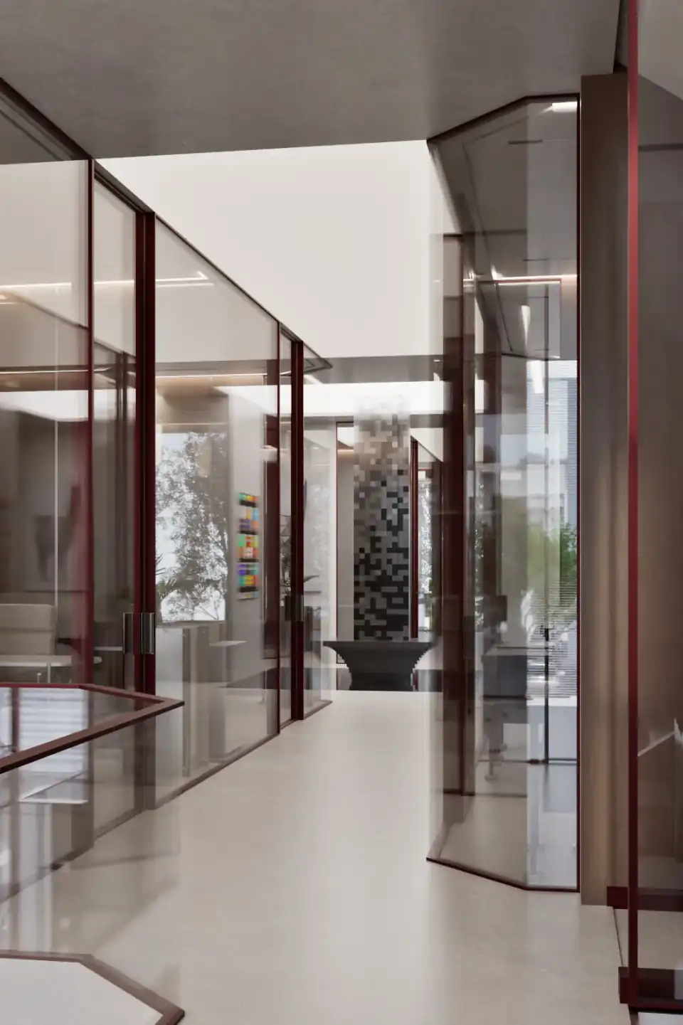 Glazed corridor at the atrium