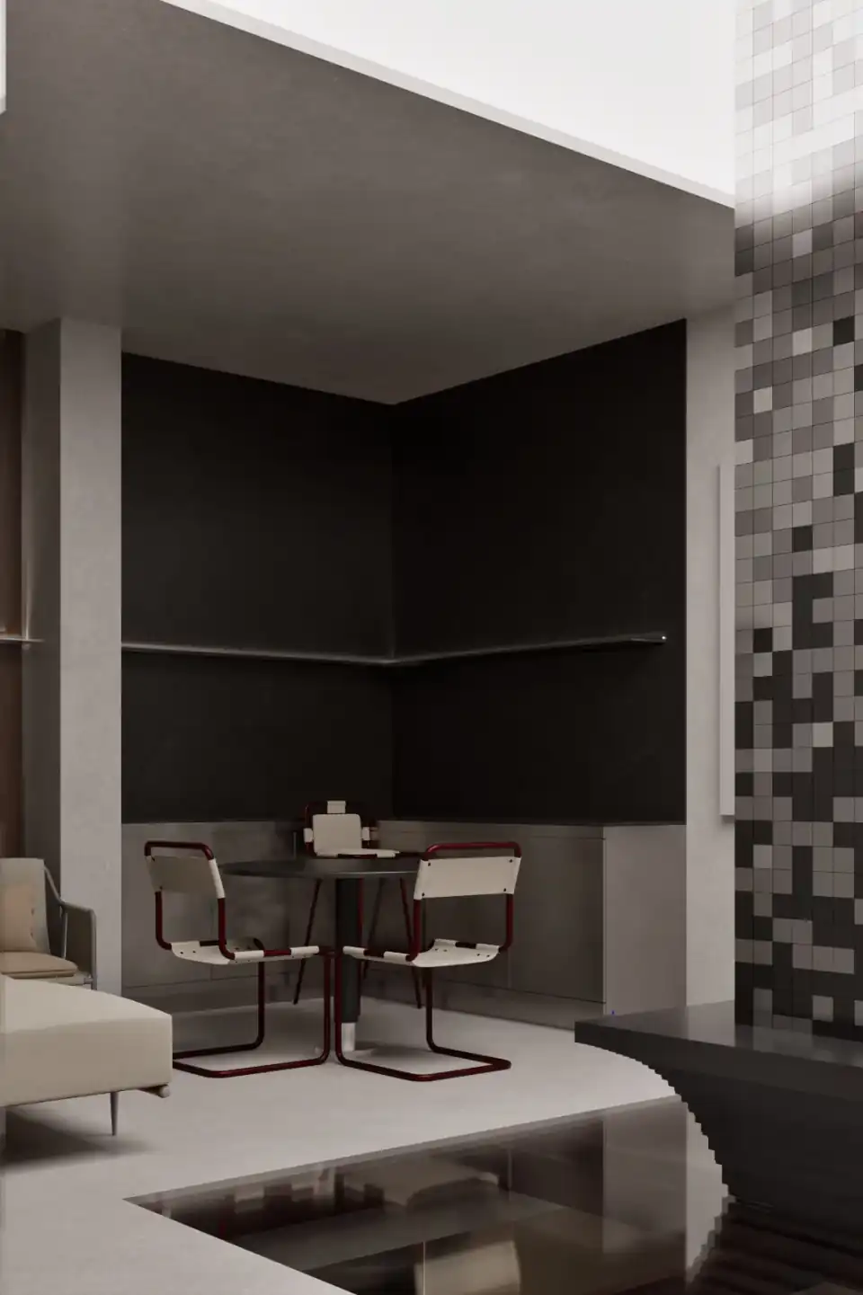 Corner lounge seating off the café