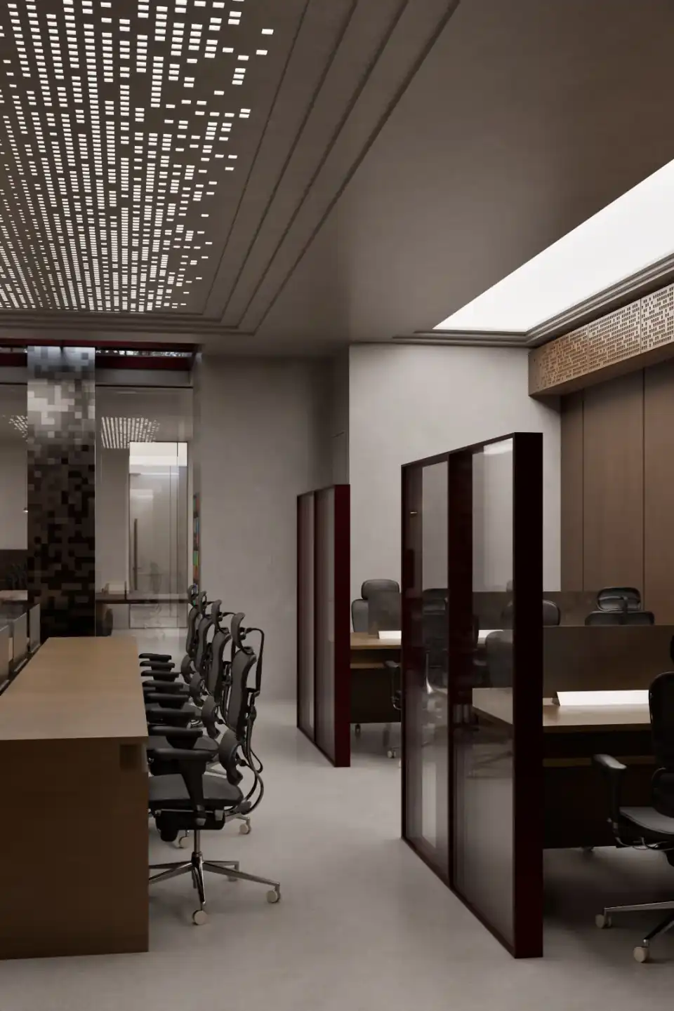 Private office behind full-height glazing