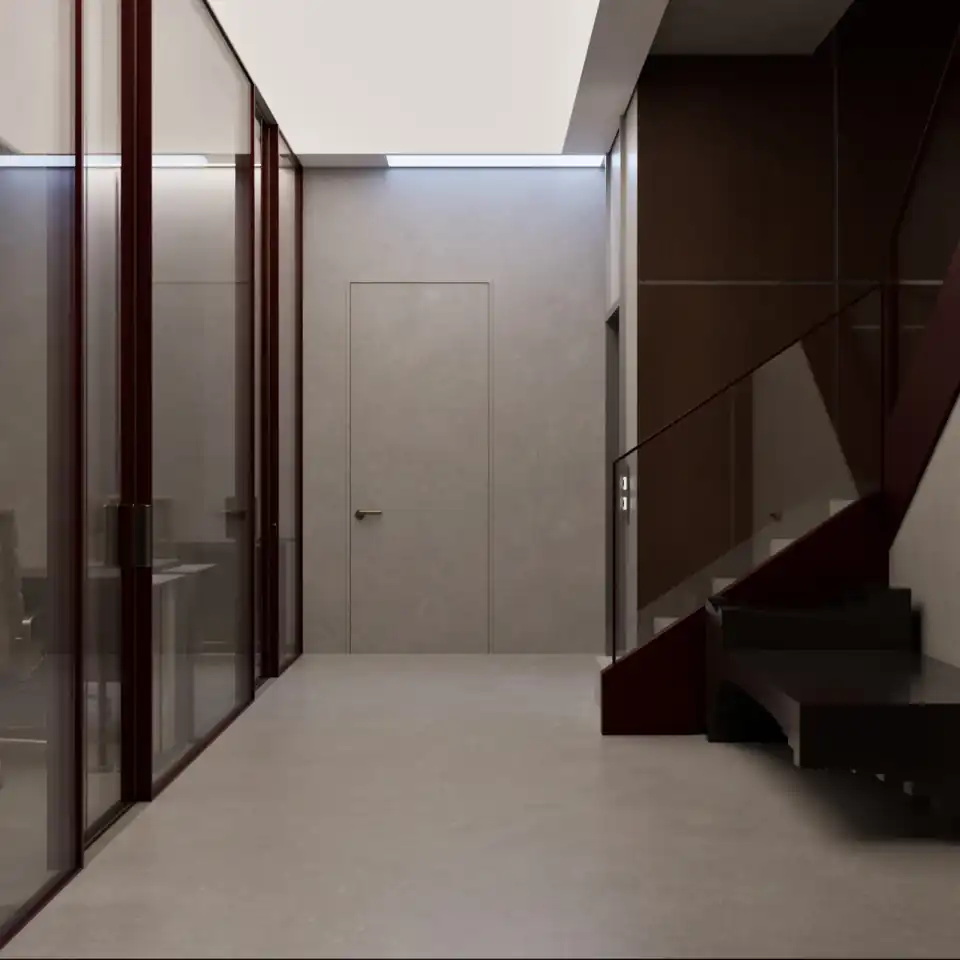 Feature stair in oxblood and glass